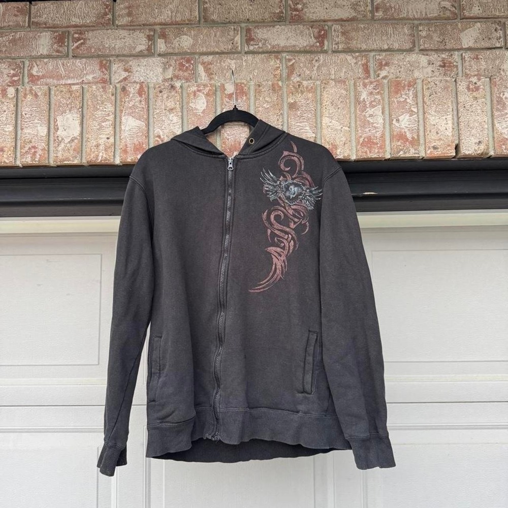 BLACK PERMATEX Y2K "ANGEL" ZIP UP HOODIE